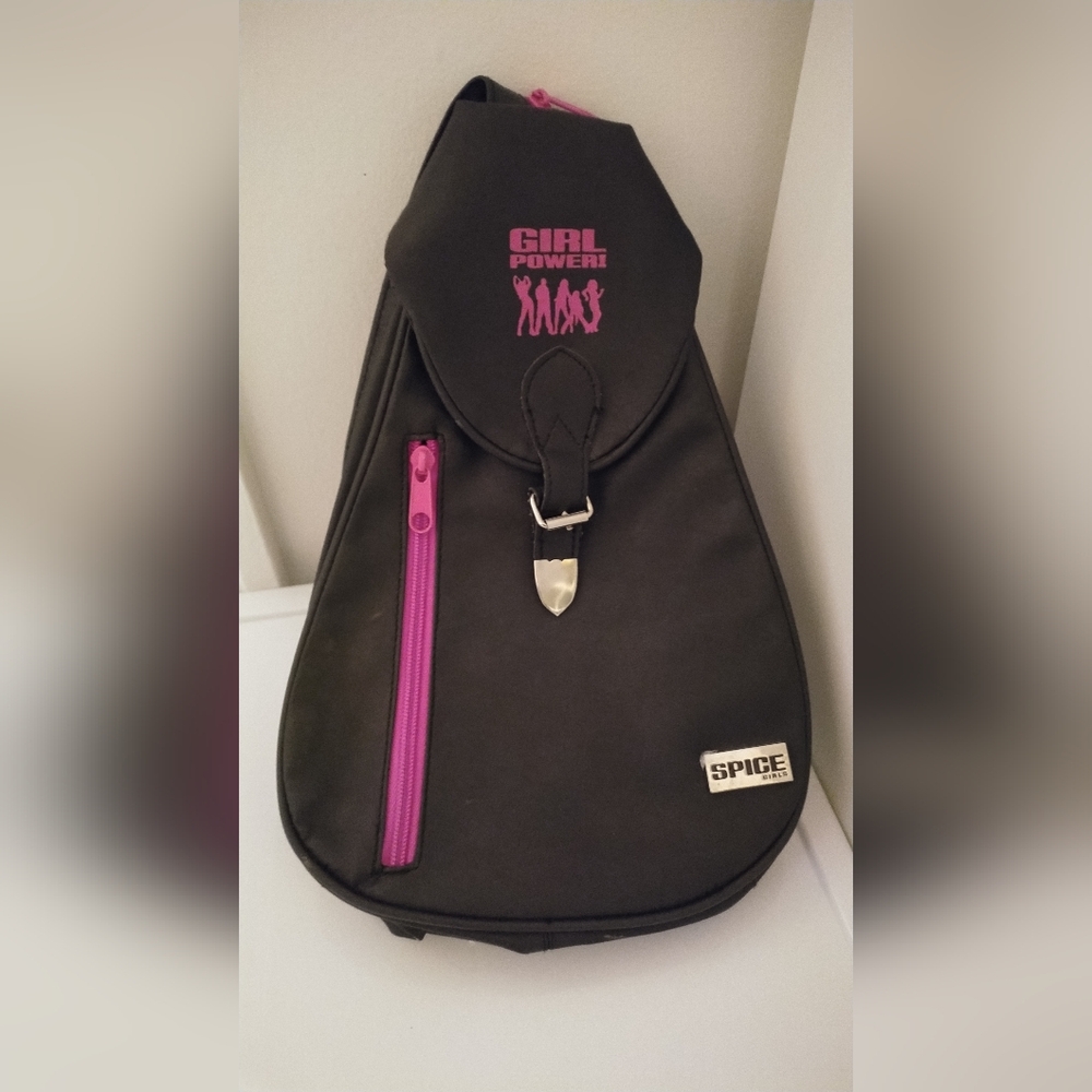 Spice Girls Official Black Backpack with Pink Girl Power Logo